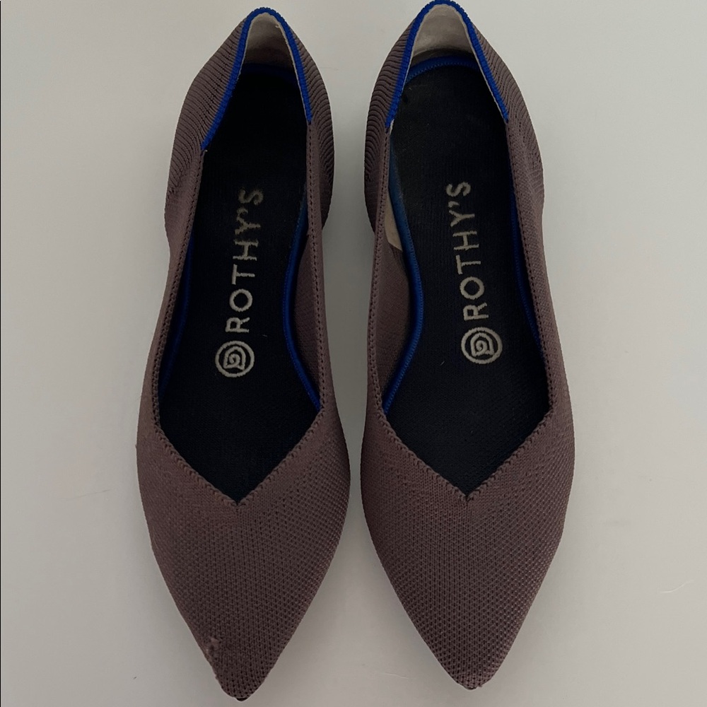 Rothy's Women's Taupe/Purple Flats with Blue Trim
